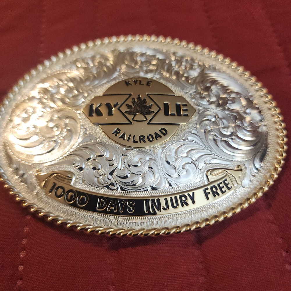 Rare Montana Silversmiths Kyle Railroad 1000 Days Injury Free Belt Buckle